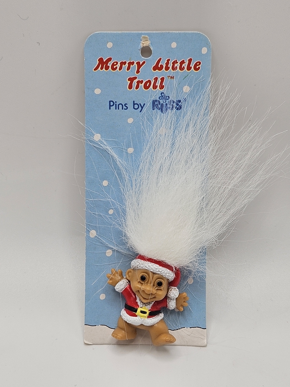 NEW VINTAGE Merry Little Troll Russ Christmas White Hair Santa Pin Brooch VTG